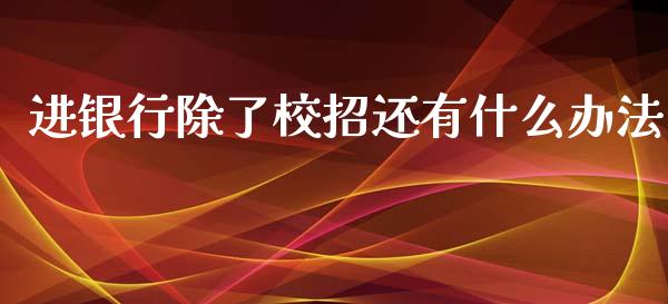 进银行除了校招还有什么办法_https://m.kuaijiepai.net_股票交易_第1张
