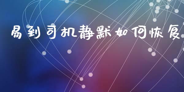 易到司机静默如何恢复_https://m.kuaijiepai.net_股票交易_第1张