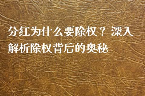 分红为什么要除权？ 深入解析除权背后的奥秘_https://m.kuaijiepai.net_债券投资_第1张