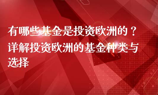 有哪些基金是投资欧洲的？详解投资欧洲的基金种类与选择_https://m.kuaijiepai.net_货币基金_第1张