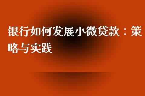 银行如何发展小微贷款：策略与实践_https://m.kuaijiepai.net_股票交易_第1张