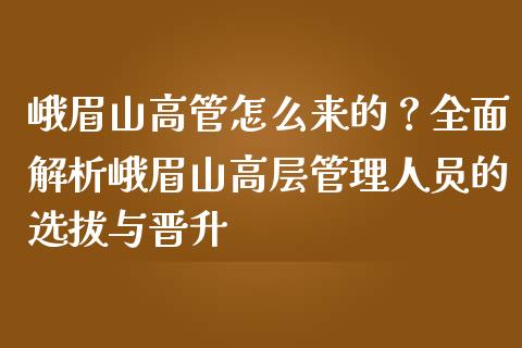 峨眉山高管怎么来的？全面解析峨眉山高层管理人员的选拔与晋升_https://m.kuaijiepai.net_股票交易_第1张