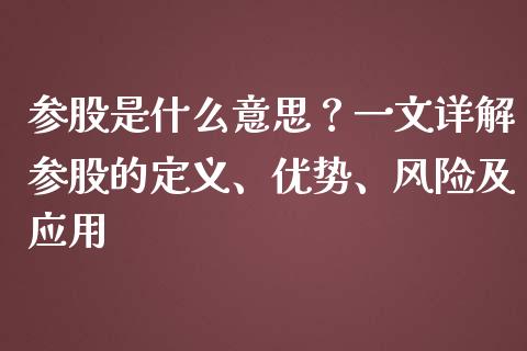 参股是什么意思？一文详解参股的定义、优势、风险及应用_https://m.kuaijiepai.net_资产证券化_第1张