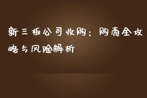 新三板公司收购：购壳全攻略与风险解析_https://m.kuaijiepai.net_股票交易_第1张