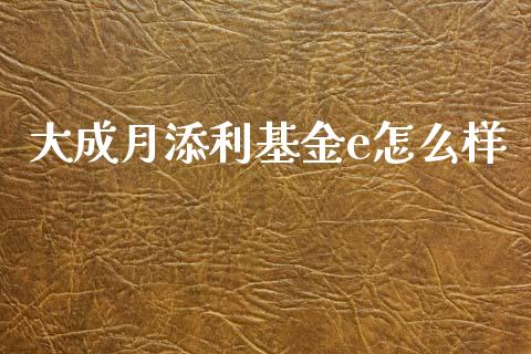 大成月添利基金e怎么样_https://m.kuaijiepai.net_股票交易_第1张