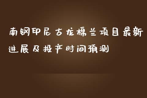 南钢印尼古龙棉兰项目最新进展及投产时间预测_https://m.kuaijiepai.net_资产证券化_第1张