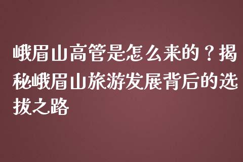 峨眉山高管是怎么来的？揭秘峨眉山旅游发展背后的选拔之路_https://m.kuaijiepai.net_股票交易_第1张