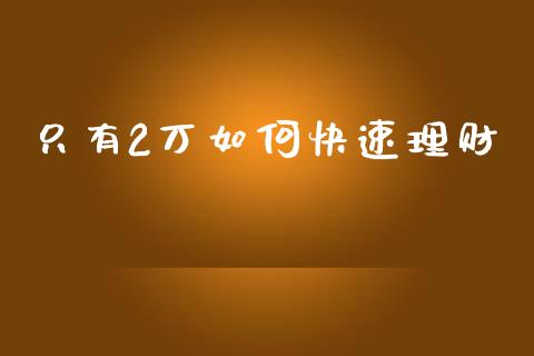 只有2万如何快速理财_https://m.kuaijiepai.net_股票交易_第1张